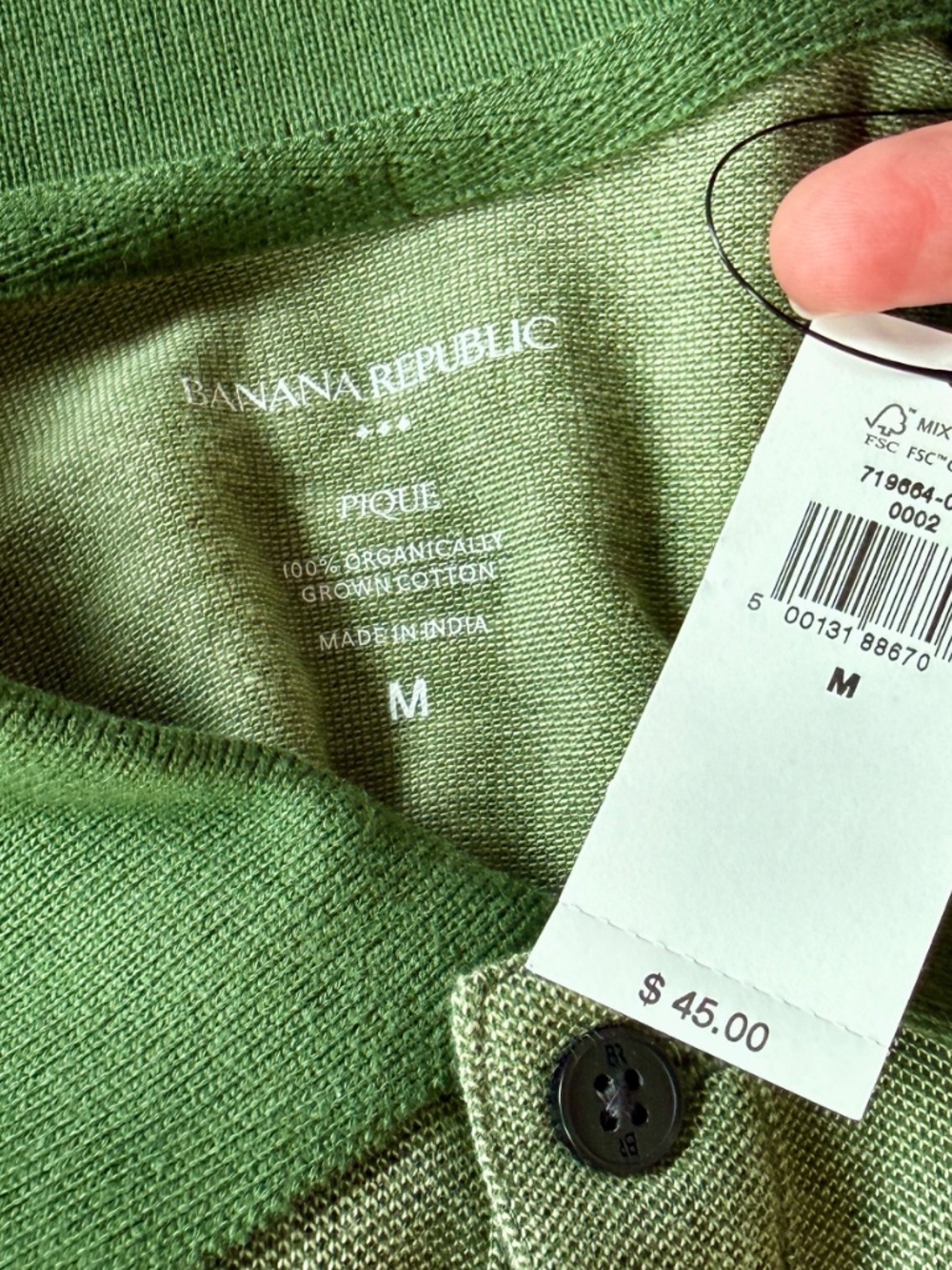 Banana Republic Factory Men's Standard-Fit Pique Polo Green Medium - Picture 3 of 3